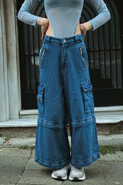 Toum Enya Jewellery Y2K Панталони с много джобове и тъмносини детайли