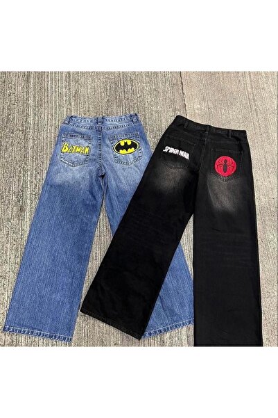 Toum Enya Takı Spider&Batman Yıkamalı Baggy Jean
