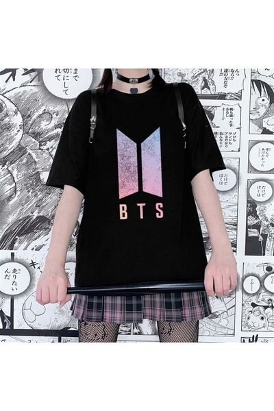 Toum Tricou oversize unisex negru cu logo BTS Enya Jewelry