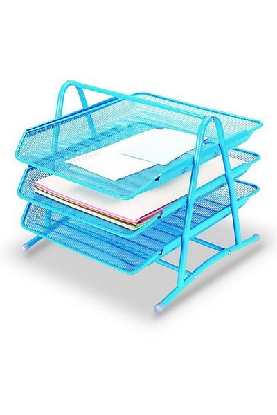 Gıpta Blue Metal Table Set - 3 Layers Movable Document Shelf