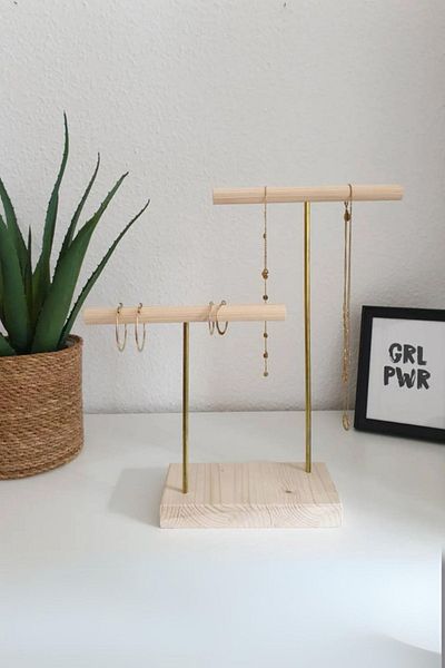 ostende Pine Colored Double Jewelry Organizer - Necklace and Bracelet Stand, Watch Organizer, Makeup