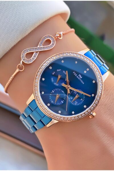 Ferrucci Ferruci Brand Navy Blue Steel Cord Women's Wristwatch - Bracelet Gift