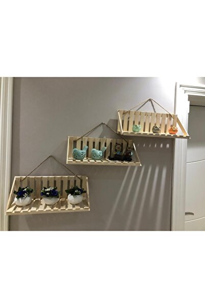 MarangozDede 3 Lü Ahşap Duvar Rafı Kitaplık Düzenleyici Raf