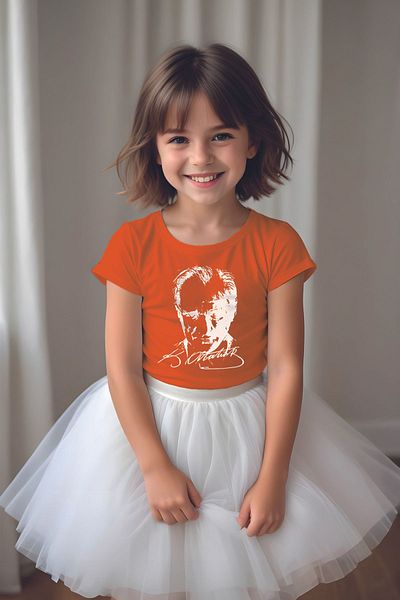 MYADA Ataturk Signature Printed White Tutu Skirt and T-Shirt Set - 10053