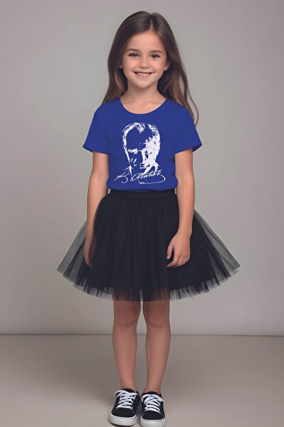 MYADA طقم تنورة وتي شيرت أسود مطبوع عليه توتو أتاتورك - 10053