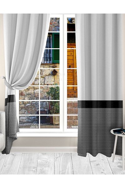 Ardizayn Gray - Black, Velvet, Printed, Bedroom, Entrance, Kitchen, Living Room Two Wing Background Curtain