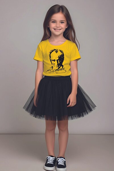 MYADA Set fustă și tricou tutu neagră cu imprimeu Atatürk Signature - 10053