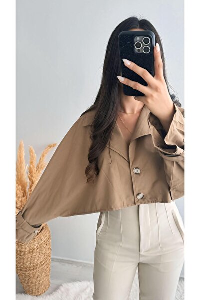 Sedaunlu Yarasa Kol Sütlü Kahve Mini Trenç