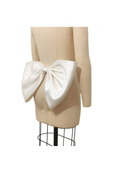 Qrsln فستان زفاف روبالي كبير من الساتان - فيونكة قابلة للفصل، أوف وايت