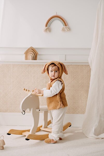 Muukh store Camel Teddy Set (Süveter, Şapka, Kaydırmaz Taban Patik)