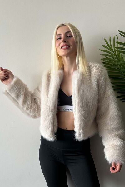 YK FASHION Düz Kısa Kürk