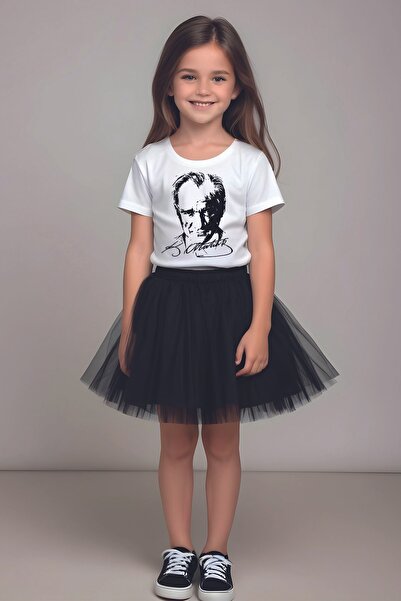 MYADA Set fustă și tricou tutu neagră cu imprimeu Atatürk Signature - 10053