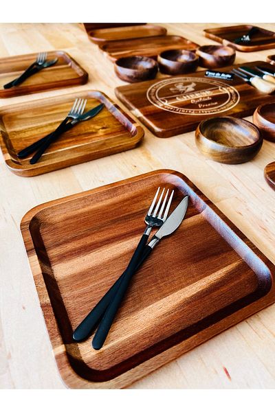 CASA DE BELLA Acacia Wood 21 Piece Square Breakfast Set for 6 Persons