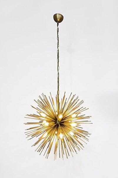 Fivorno Aydınlatma Hedgehog Model 15 Duylu Dekoratif Eskitme Sarı Renk Avize - Çap 60cm