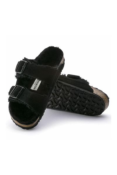 Birkenstock Arizona Vl Shearling Suede Leather Black Unisex Slippers