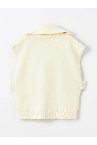 LC Waikiki Lcw Kids Light Beige Stand Collar Self Patterned Girl's Knitwear Sweater