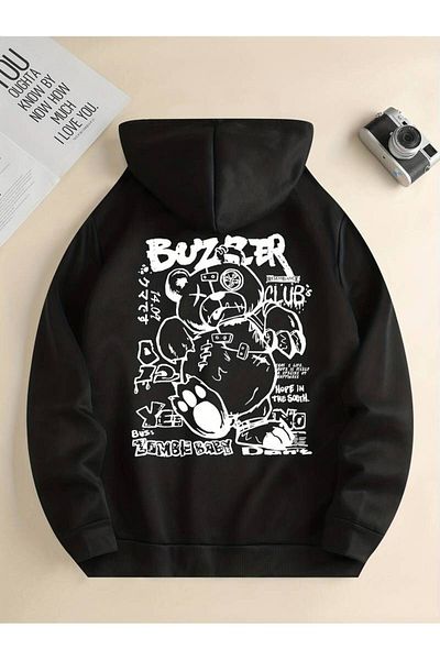 Keywest Φούτερ με κουκούλα με κουκούλα με στάμπα Buzzer - Χειμερινό φούτερ με κουκούλα 3 κλωστών 100% βαμβάκι
