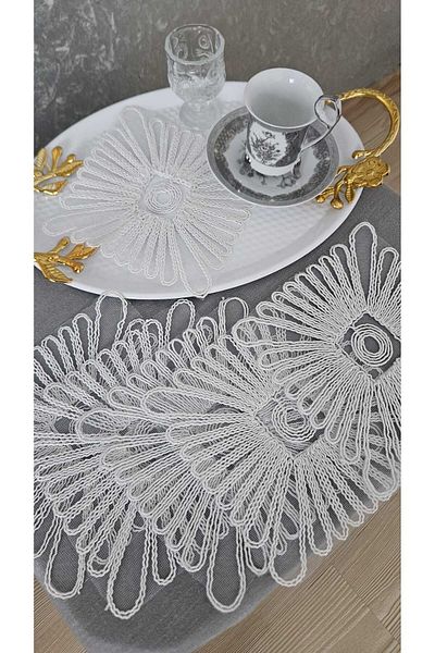 ZESA HOME Set of 6 Coffee Color Stylish Tulle Guipure Napkins