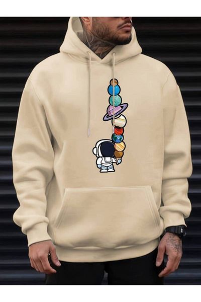 Keywest Astronaut And Navigators Printed Unisex Oversize Winter Hoodie - Φούτερ με κουκούλα 3 κλωστών 100% βαμβάκι