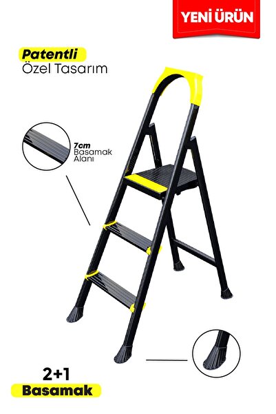 ERTEKPA Leo Siyah Merdiven 2+1 Metal Basamaklı
