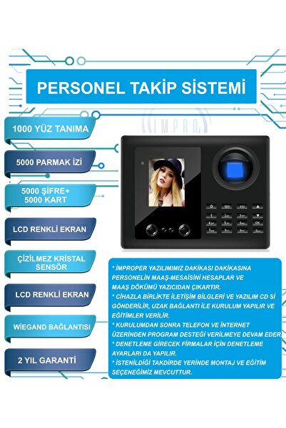 İMPROZAMAN Yüz Tanıma Cihazı Maaş Yazılımı Dahil Parmak Okuma ve Kart Okuma Ö...