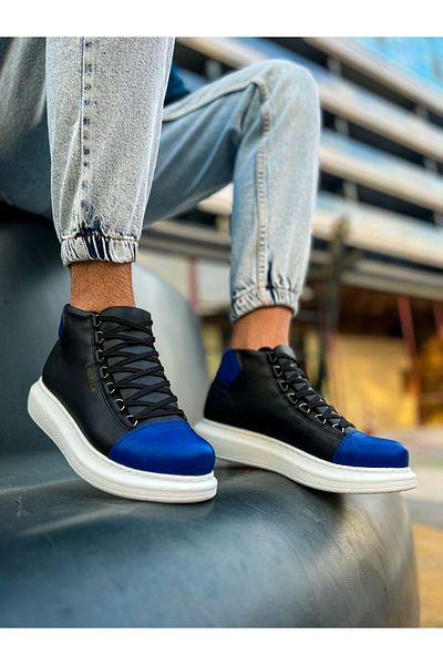 BZ Moda B258 Roma Ανδρικά Αθλητικά Μποτάκια - Ορθοπεδική σόλα, Δερμάτινο με κορδόνια, Μαύρο/Μπλε