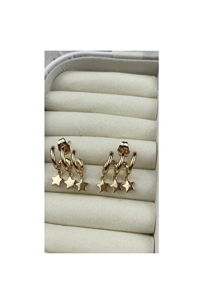 ParlaTakıAksesuar Vip Çelik Çoklu Görünümlü Yıldız Küpe Gold Rose Renk