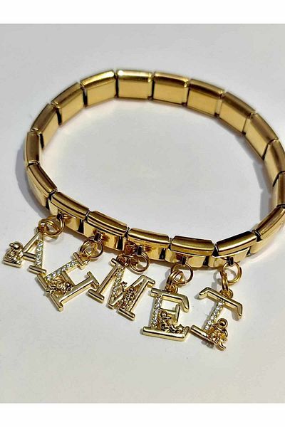 AseLJewellery H Letter Italian Charm - Flexible Bracelet, Gold Astronaut Detailed