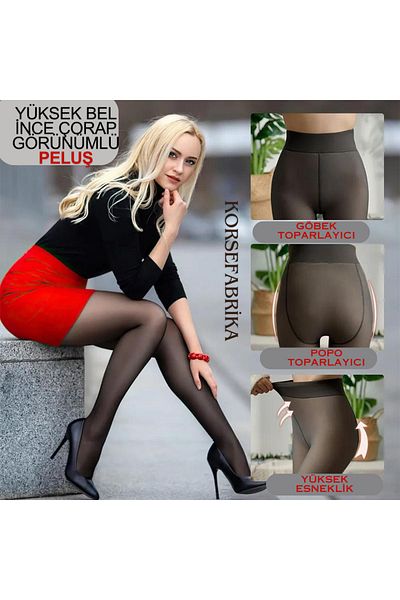 KORSEFABRİKA INTERIOR ORIGINAL PLUSH FLEECE FEMEIE NEGRU SUBȚIRE ȘOSETE TERMIC PLUSH IMPORTAT CHILOTE