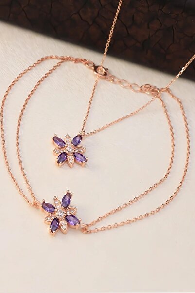 Karem Jewellery Amethyst Stone Flower of Hope Necklace Bracelet Set Women