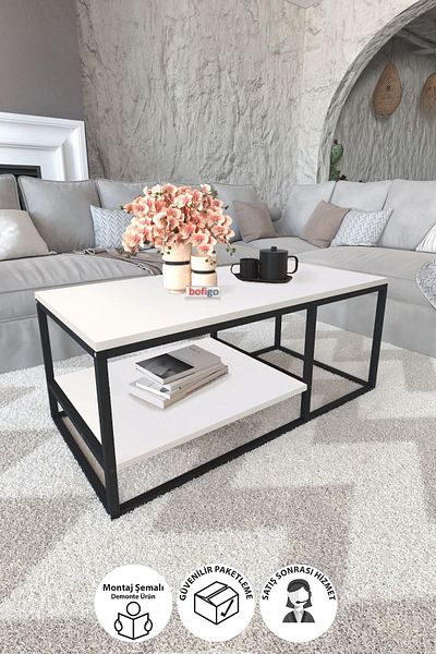 Bofigo Metal Coffee Table 2-Tier Decorative Nisa Coffee Table in White