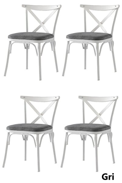 OnurEvimde Mutfak Sandalyesi Balkon Sandalyesi BeyazGri  4 adet