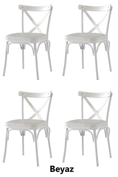 OnurEvimde Mutfak Sandalyesi Balkon Sandalyesi Beyaz  4 adet