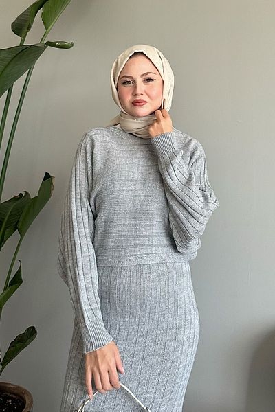 InStyle Σετ κοντό πουλόβερ με γκρι πλεκτά ρούχα