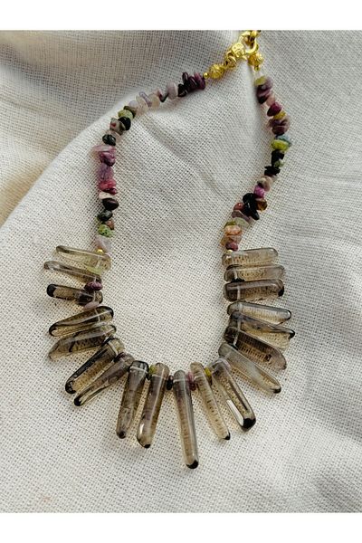 CAPO by Aytaç Yamaç Medusa Tears Natural Stone Smoky Quartz and Mixed Tourmaline Jewelled Necklace
