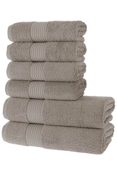 MAURAHOME Tomurcuk %100 Pamuk 6'lı Banyo Ve El Havlu Seti | 2'li 70x140cm Ve 4'lü 50x100cm | Açık Kahve