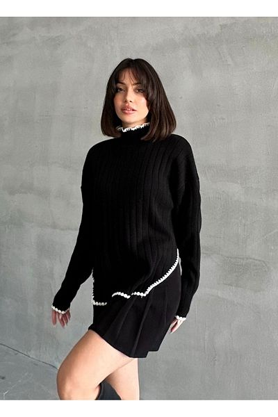 Elysira Pulover de damă din tricotaje cu fante laterale cu detaliu de broderie