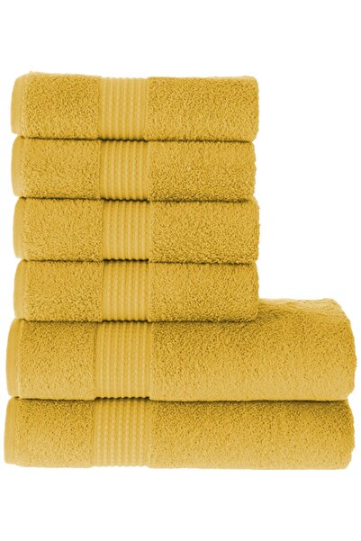 MAURAHOME Tomurcuk %100 Pamuk 6'lı Banyo Ve El Havlu Seti | 2'li 70x140cm Ve 4'lü 50x100cm | Gold
