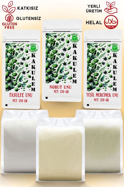 Kakulem SERTİFİKALI Glutensiz Fasulye Nohut Yeşil Mercimek Unu 250 GR 3 Çeşit