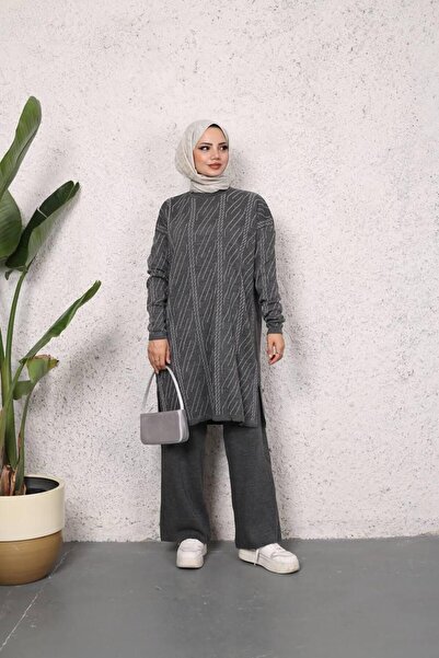 MODA Σετ παντελονιών ασημί πλεκτό τουνίκ