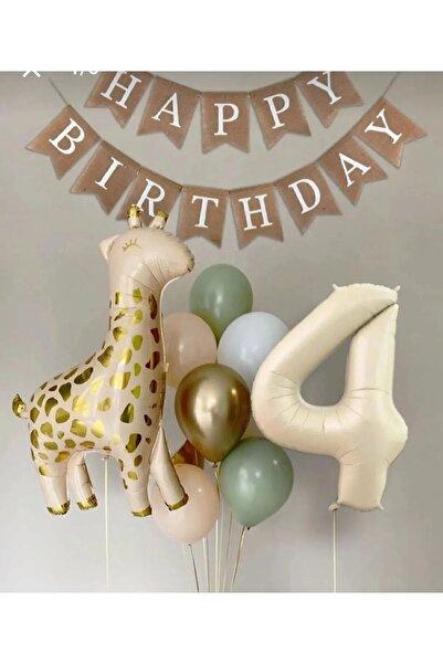 ATAKENT PARTİ Retro Birthday Party Set - Age Balloon and Giraffe Foil Balloon