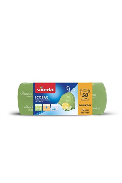 Vileda 50 Litre Büyük Boy 10 Lu Büzgülü Limon Kokulu Çöp Torbası