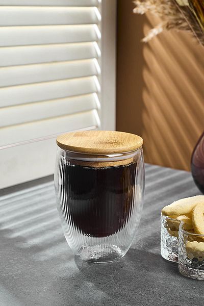 Perotti Lineo 350ml Double Leather Bamboo Cup with Lid