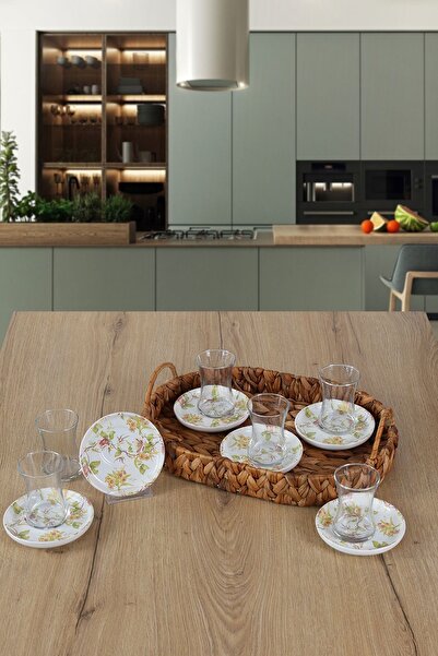 Keramika Çiçek Bahçesi 6 Kişilik 12 Parça Çay Bardak Takımı