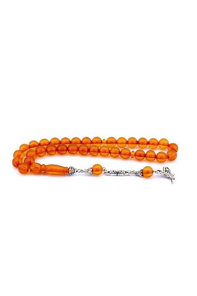 Midyat Gümüş Dünyası Honey Colored Powder Amber Rosary - Small Globe Cut