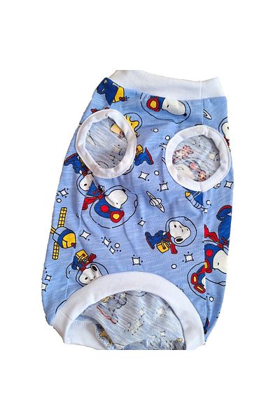 stylie Summer Snoopy Patterned Sleeveless Combed Cotton Cat Dog Clothing, Blue