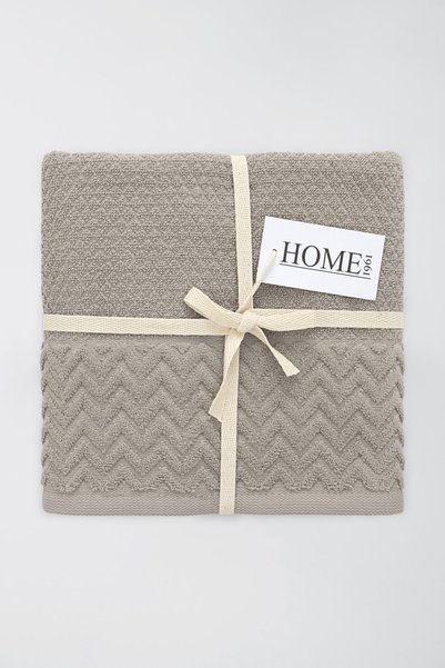 HOME 1961 Beige 2-Piece Towel Set - 100% Cotton, Velvet Border Jacquard and High Water Absorbent (50X90Cm) - Spectre