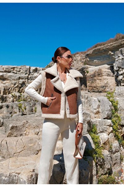 Sindimoda Vance İçi Kürk Detay Tak Çıkar Crop Kaban  10027