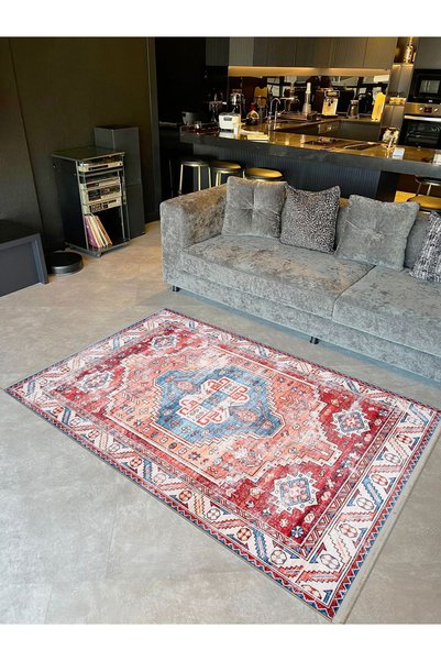 Rugs Modern Halı مجموعة لينا سجادة ديكور حديثة ذات مظهر عتيق باللون الأحمر وا...