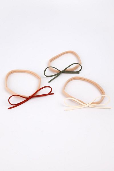 Le Mabelle Green Claret Red Ecru Leather Bow 3-Piece Girl's Hair Band Set